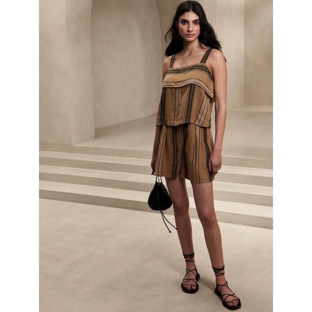 Banana Republic Mia Striped Linen Crop Top & Shorts Set - Size Sm/4
